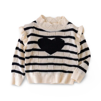 Heart & stripped knit sweater