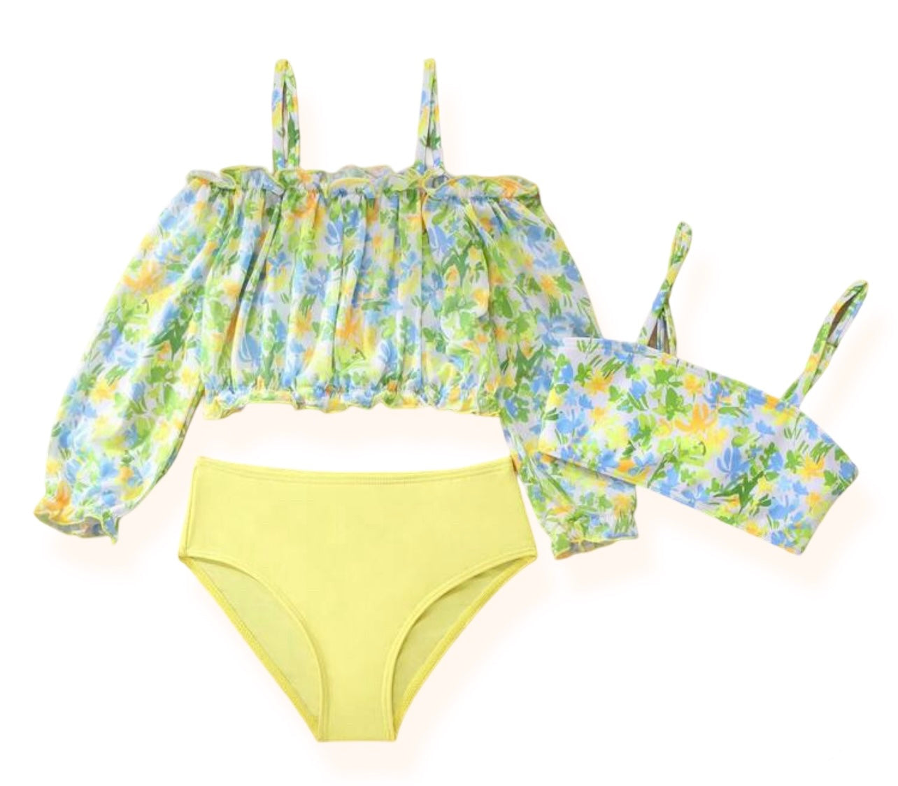 Yellow floral three piece bathing suit - Ally Pop