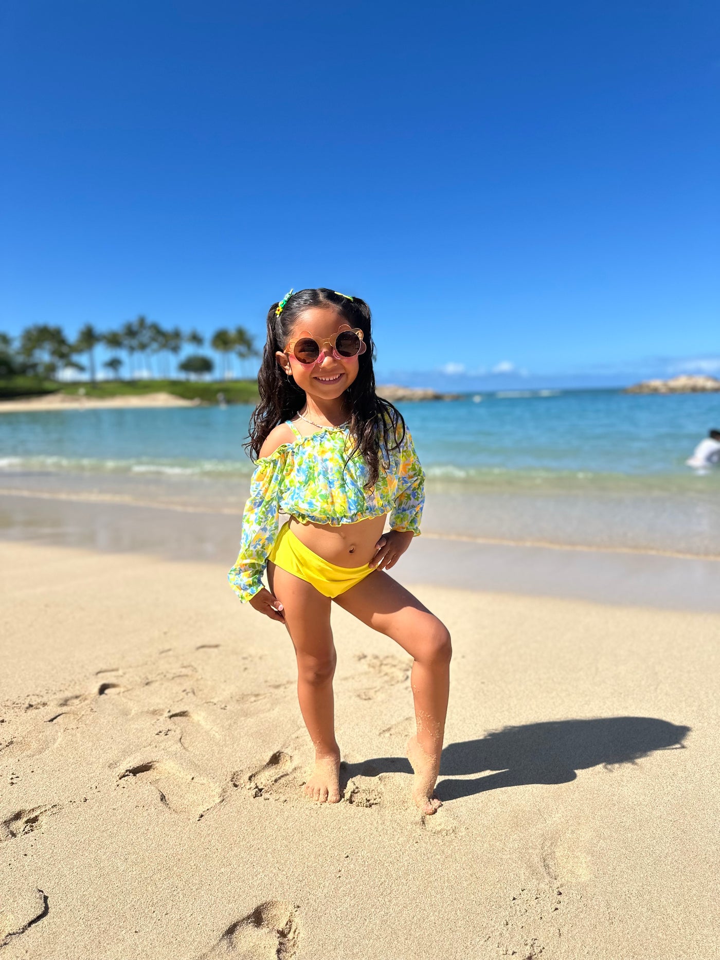 Yellow floral three piece bathing suit - Ally Pop