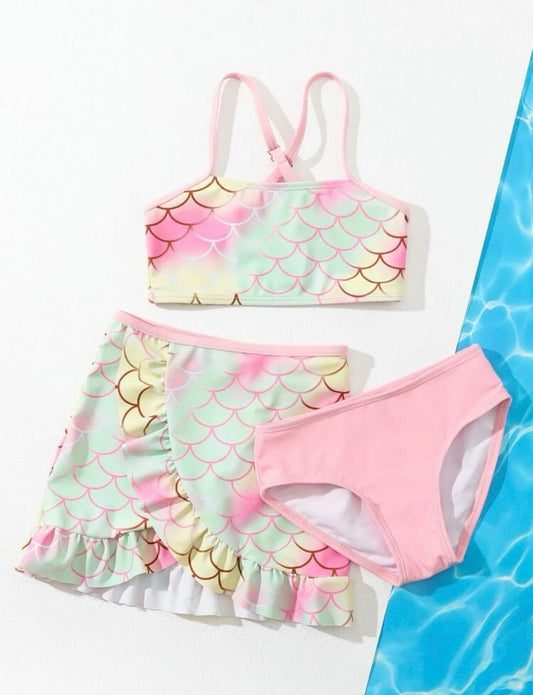 Toddler girl mermaid bikini with beach skirt, Toddler swimsuit