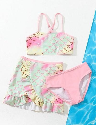 Toddler girl mermaid bikini with beach skirt, Toddler swimsuit