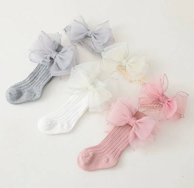 Baby knee high sock and matching bow - Ally Pop