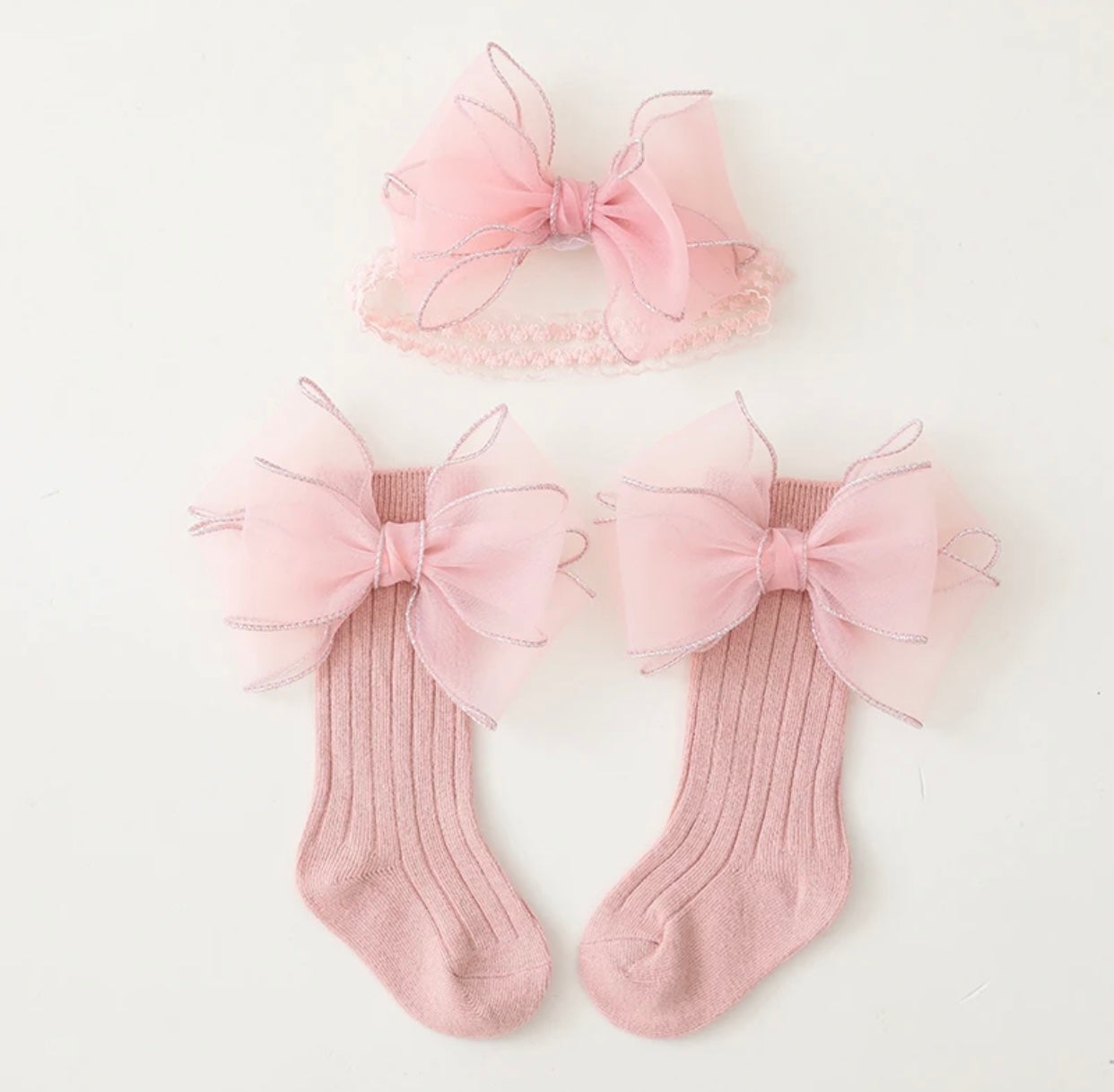 Baby knee high sock and matching bow - Ally Pop